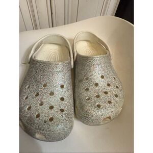 Crocs Kids Iridescent Sparkly Glitter Classic Clog Sandals Frosted Size 1